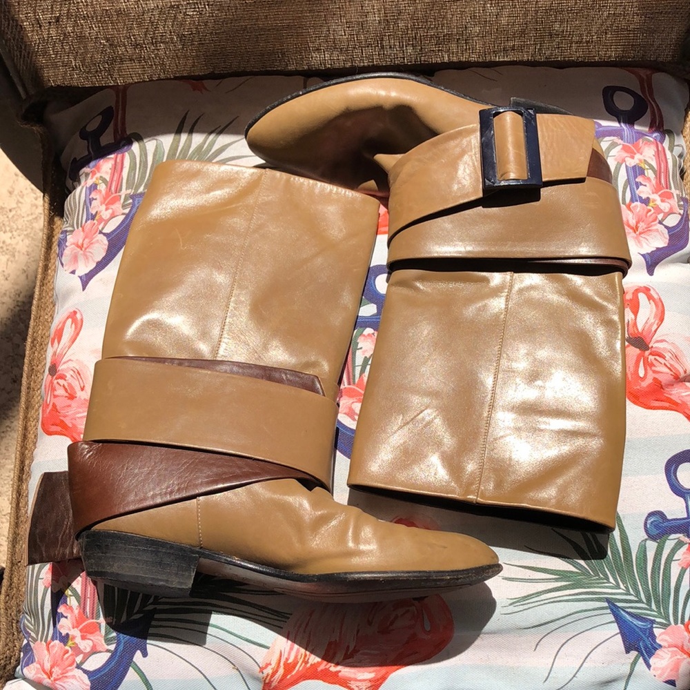 🇮🇹Andrea Caranno Beverly Hills Leather, blue buckle, brown strap, olivy boots